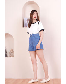 Color Contrast Round Neck Oversized Top (White)